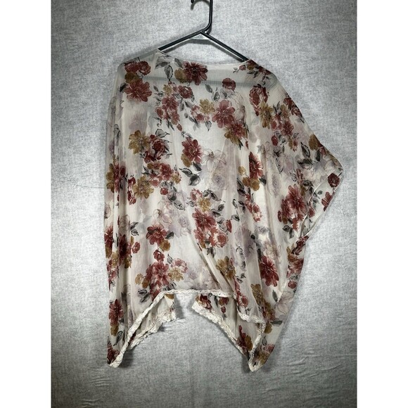 MASON + MACKENZIE Floral Sheer Open Blouse Coverup Womens SZ S Embroidered Trim - Picture 7 of 7
